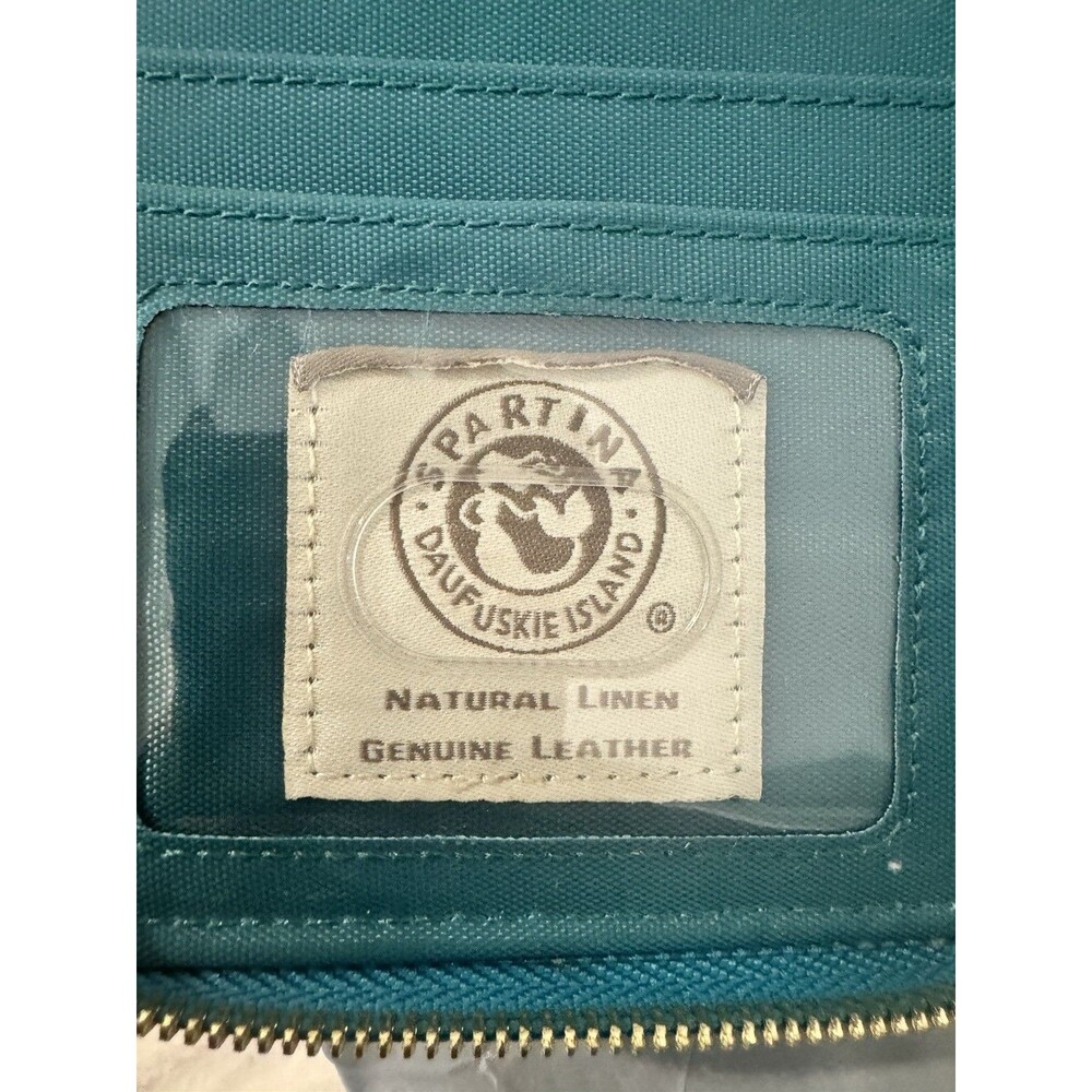 Spartina 449 Zip Around Wallet Linen Leather Brown Blue Pattern Read - Picture 4 of 7